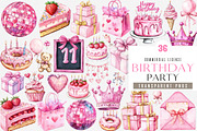 Pink Birthday Party Clipart PNG, an Illustration by SinaCreation (Thumbnail 1 of 4)