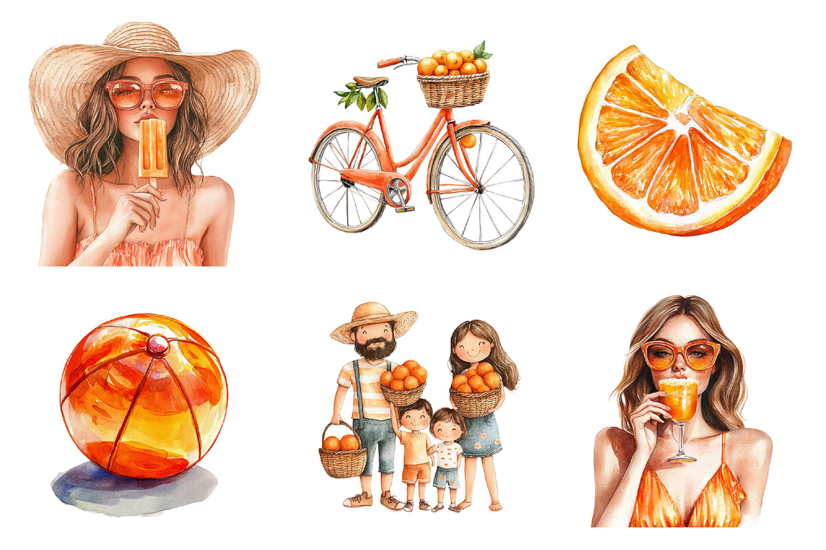 Watercolor Orange Summer Family PNG, an Illustration by SinaCreation (Photo 2 of 5)