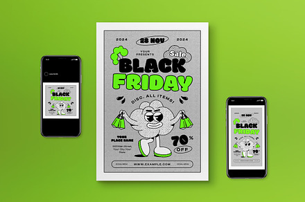 Neon Pop Art Black Friday Flyer Set, a Flyer Template by graphicook