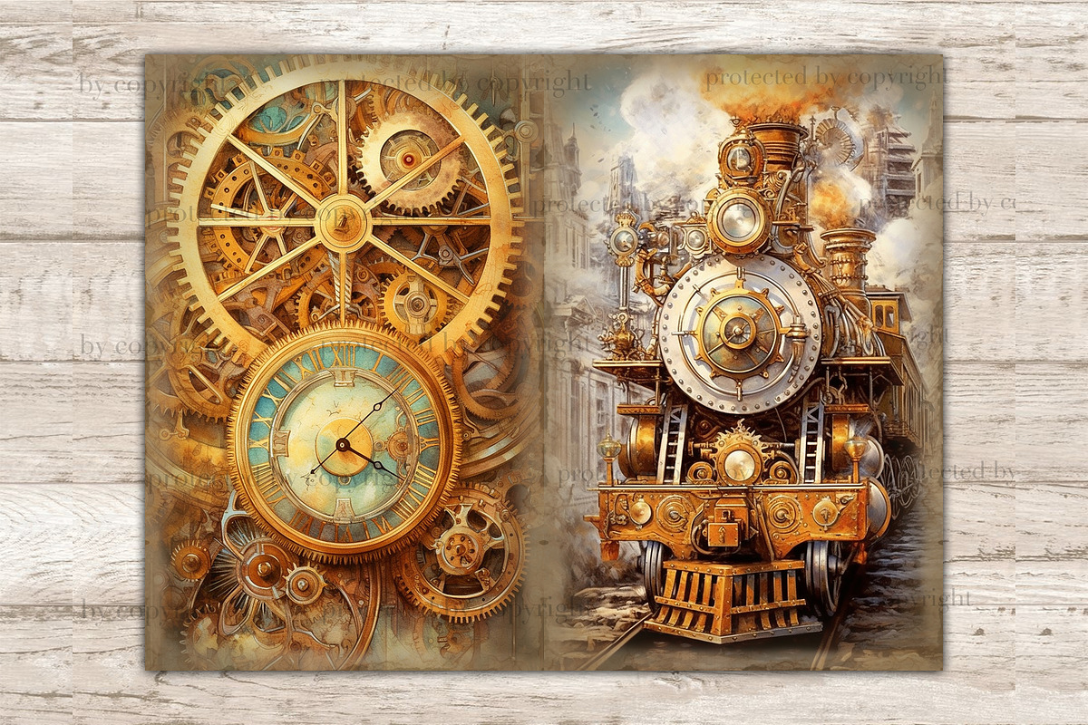 Steampunk Junk Journal Pages, a Transportation Illustration by GlamArtZhanna (Photo 3 of 9)