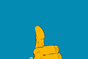 Illustrated hand giving thumbs up amidst vibrant colored clouds and stars, an Illustration by AS photostudio