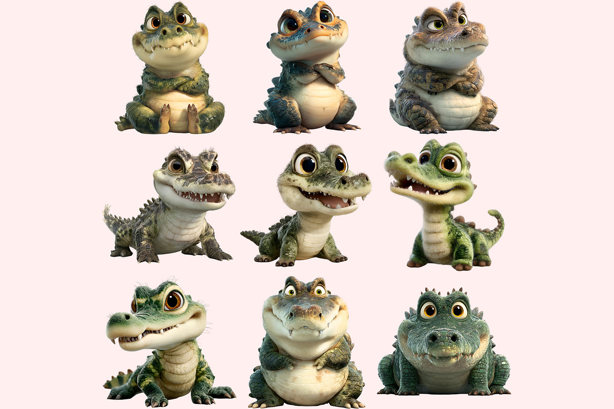 Funny Crocodile Clipart PNG Bundle, a Graphic by M9 Design (Photo 2 of 9)