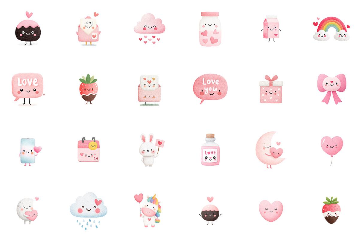Cute Valentine Clipart - Kawaii Clip, an Illustration by Sublimation Artist (Photo 2 of 6)