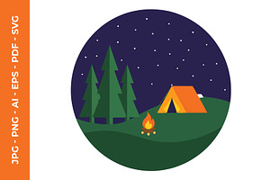 Campsite with campfire illustration, a Decorative Illustration by nandinigraphics