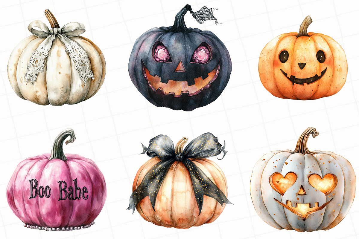 Halloween Coquette Pumpkin Clipart, an Illustration by OK Design (Photo 5 of 5)