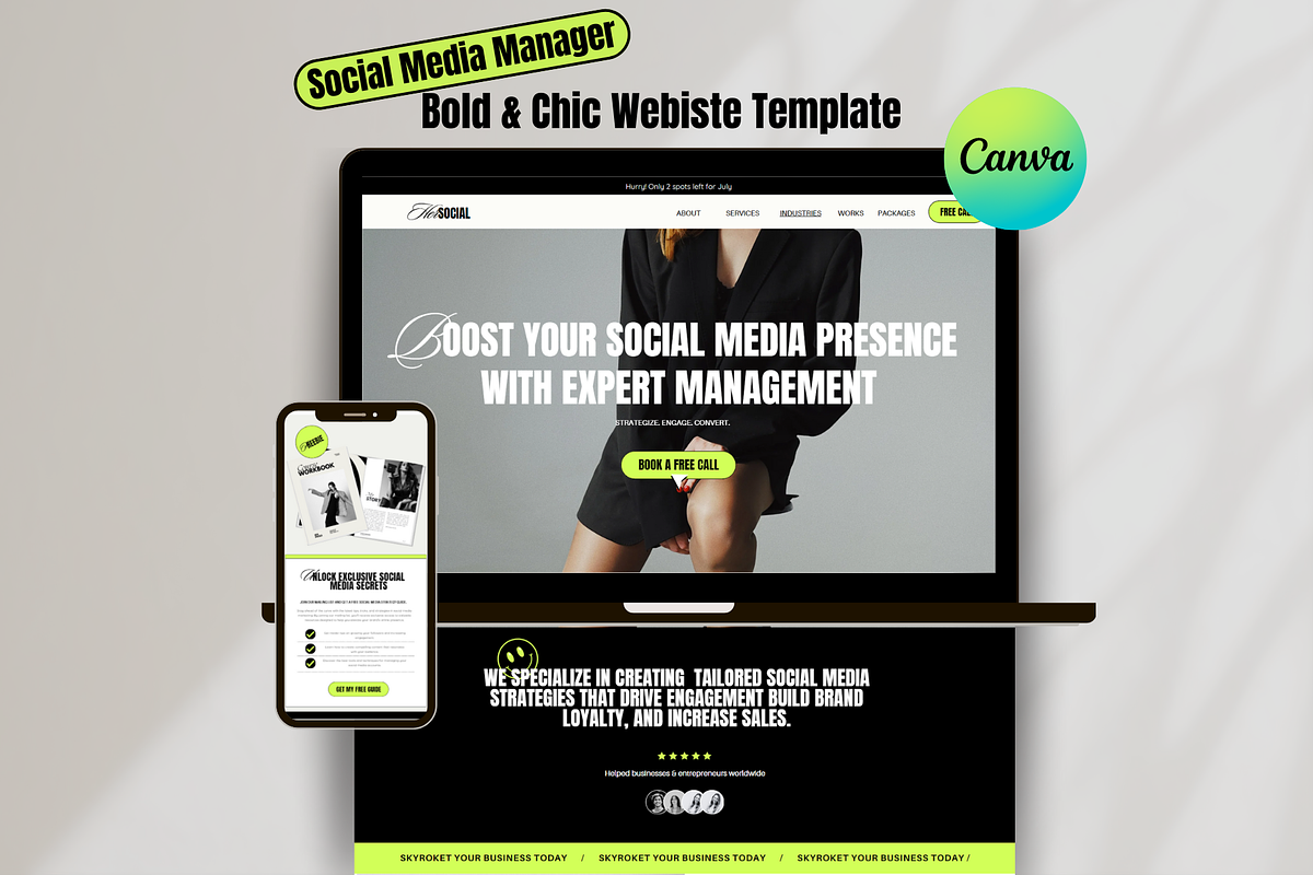 Bold Website Template Canva, a Landing Page Template by Row Creative (Photo 1 of 9)