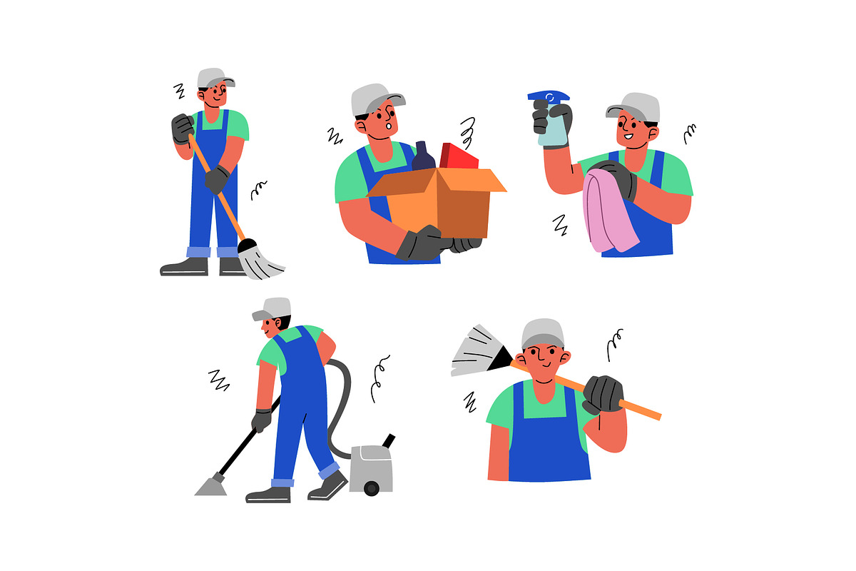 Cleaning Service Man Character Vol 1, a Work Illustration by SLAB! Design (Photo 2 of 3)
