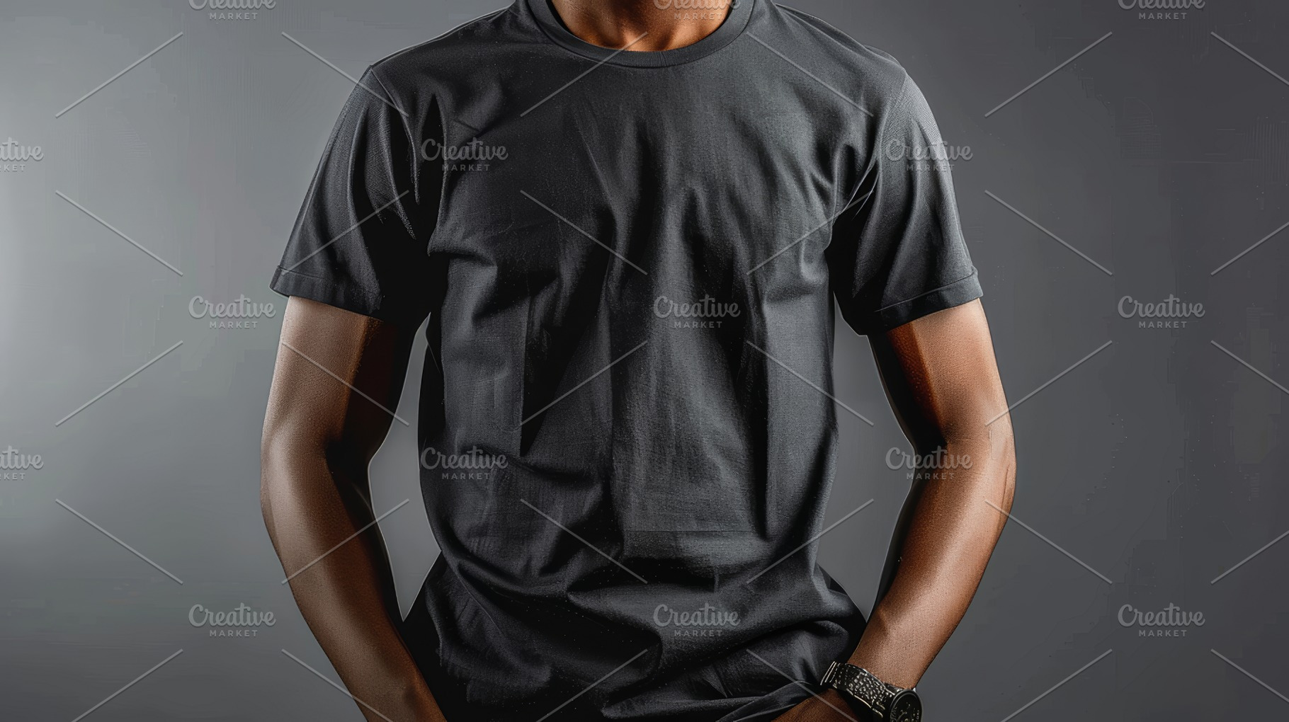 Stylish Mannequin Wearing Black Men's T-Shirt Isolated on Grey Background, a Photo by AS photostudio