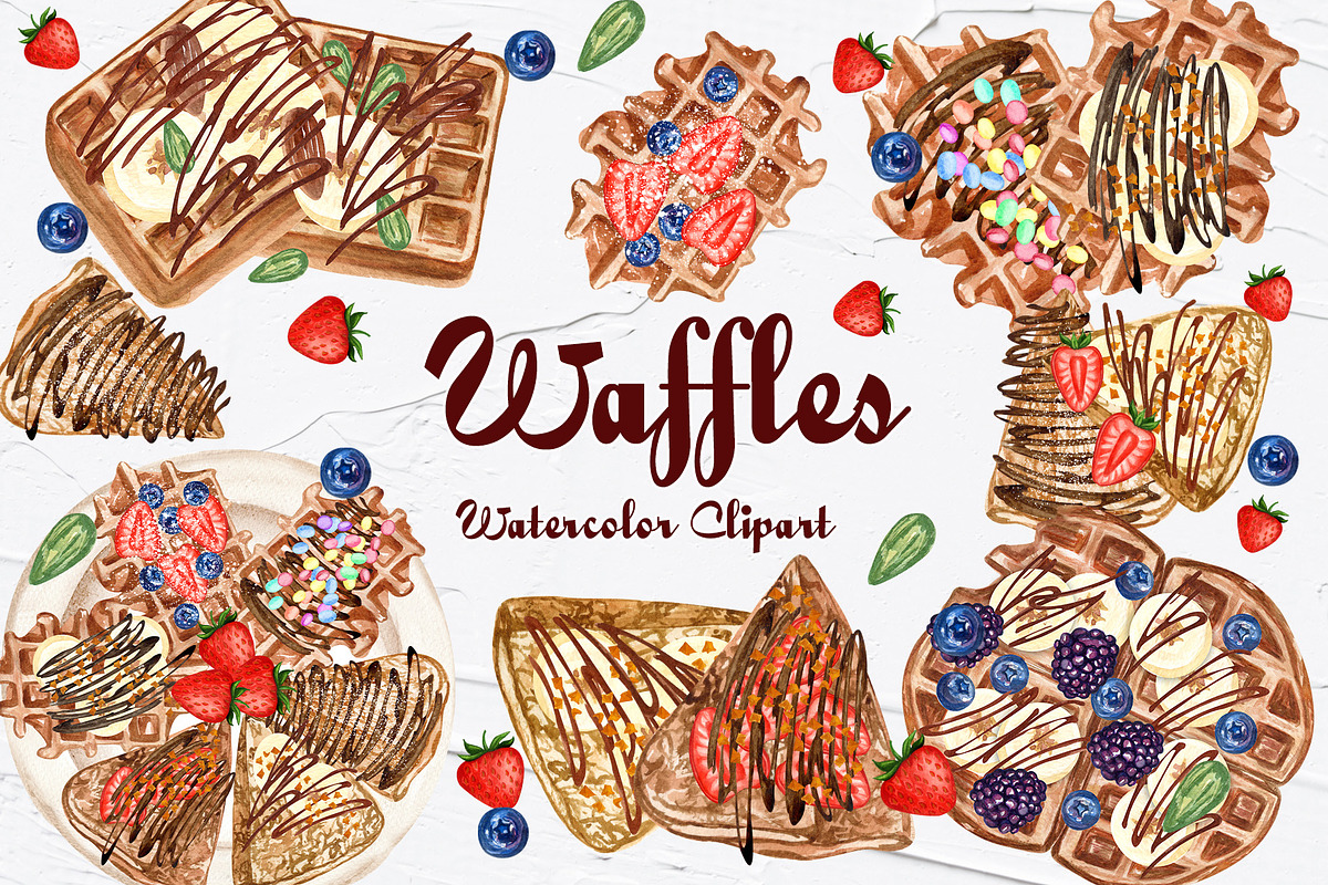 Waffles Watercolor Clipart, a Food Illustration by BarvArt