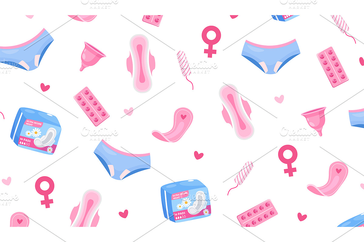 Menstrual period symbols background, a Healthcare Illustration by Elen_Art