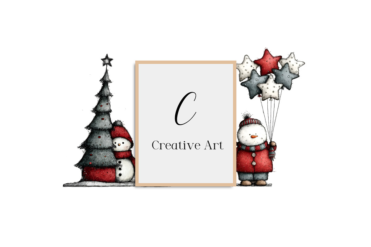 Whimsical Quirky Snowman Clipart, an Illustration by Creative Art (Photo 10 of 13)