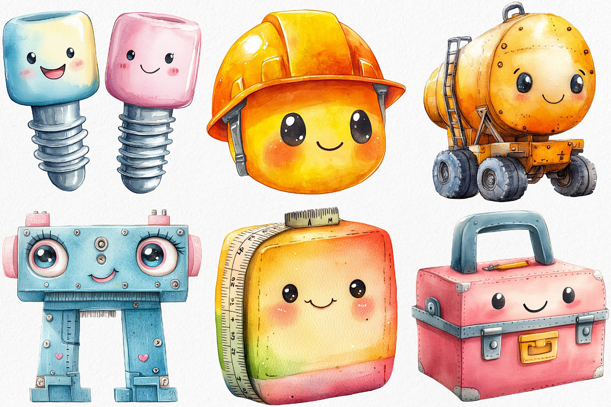 Watercolor Kawaii Labor Day Clipart, an Illustration by Canvas Craft (Photo 2 of 8)