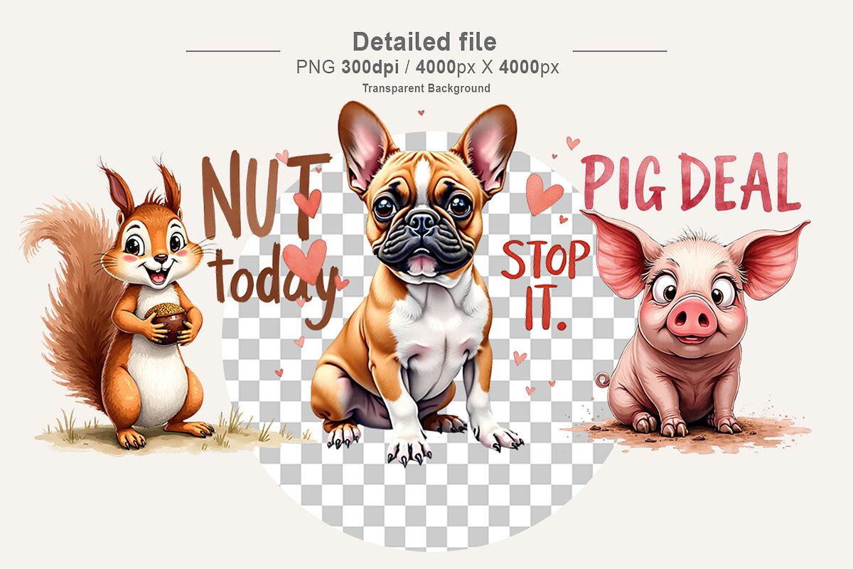 Grumpy Animal Watercolor Pun Clipart, an Illustration by Artnoy (Photo 3 of 8)