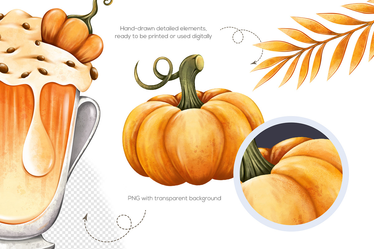 Watercolor Pumpkin spice Clipart PNG, a Food Illustration by Mespilia (Photo 2 of 5)