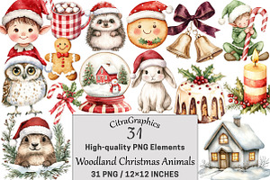 Woodland Christmas Animals Clipart, a Seasonal Illustration by CitraGraphics