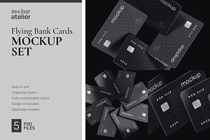 Flying Bank Cards Mockup Set, an Advertising Mockup by mockupatelier
