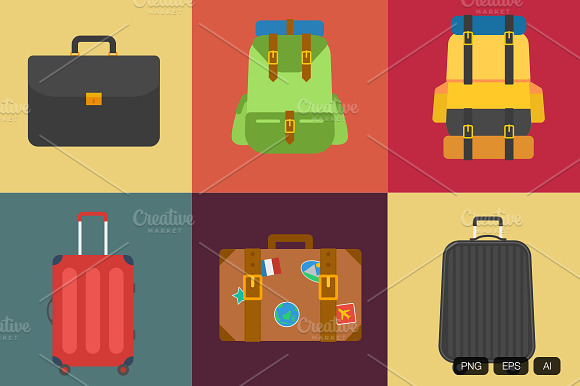 6 Vintage Suitcase Vector Icon