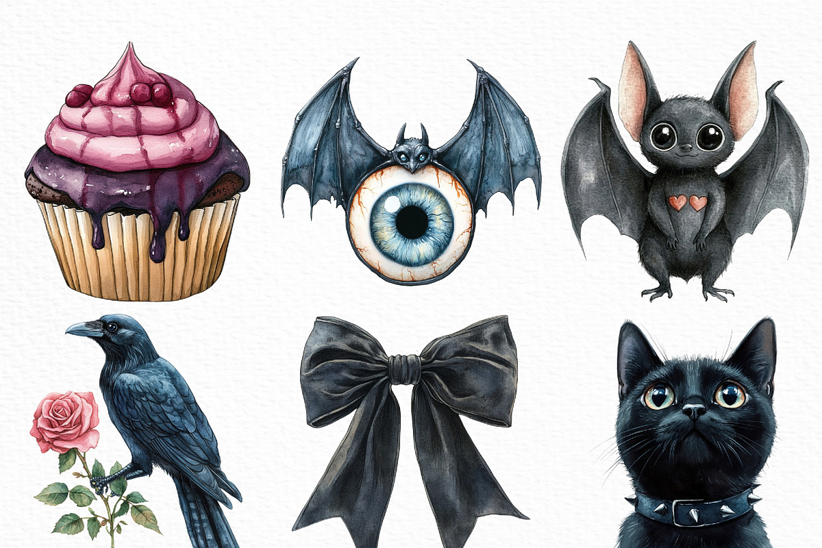Watercolor Cartoon Goth Clipart, an Illustration by Craft Nest (Photo 4 of 6)