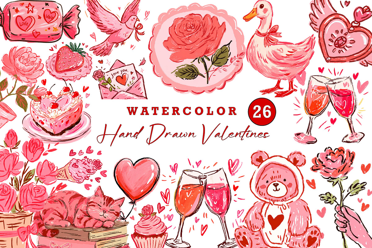 hand drawn valentines clipart, an Illustration by CreationArt (Photo 1 of 5)