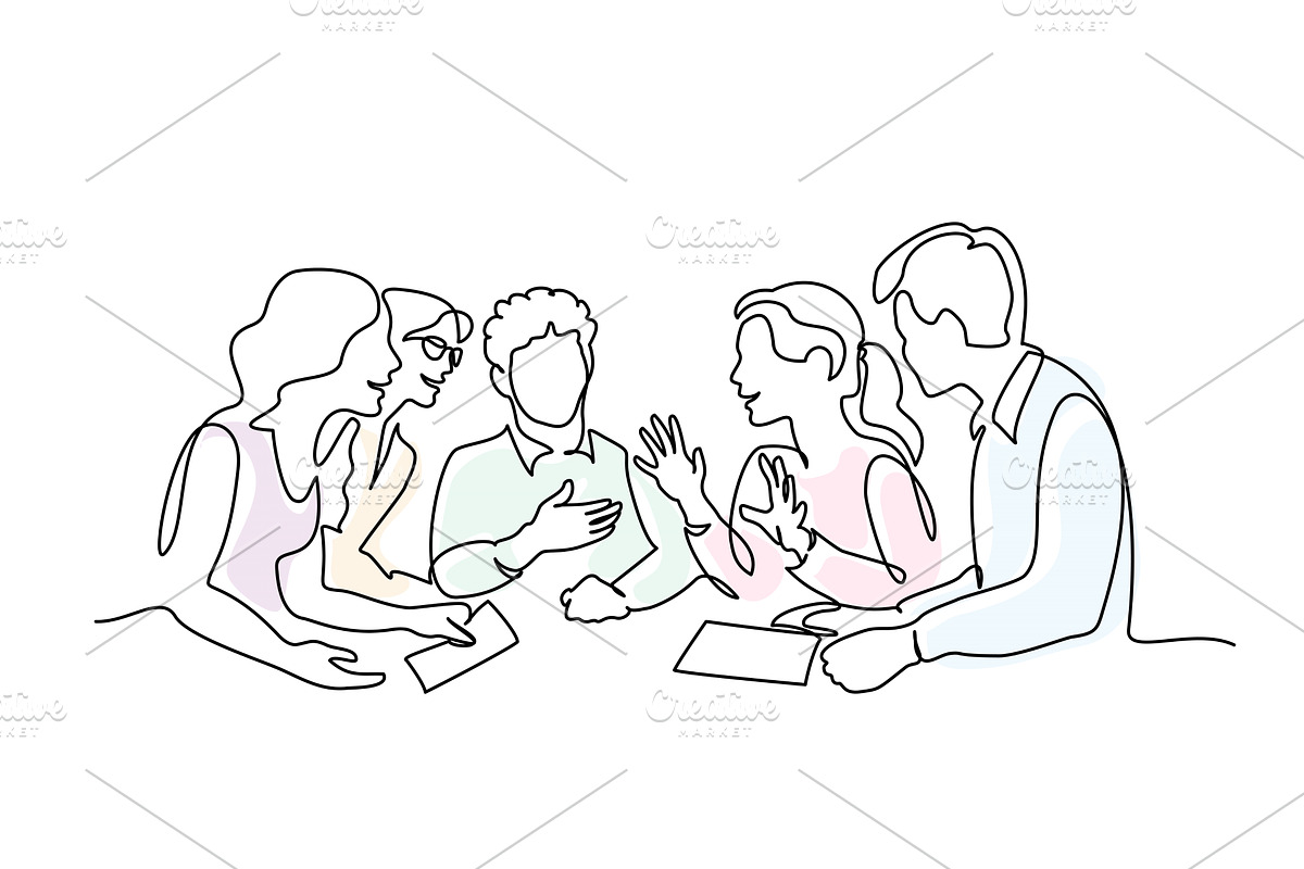 Group of young people discuss, an Education Illustration by Valenty