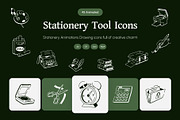 Animated Stationery Tools Drawing, an Outline Icon by Vectors Market (Thumbnail 1 of 4)