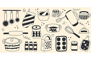 Hand drawn set of kitchen utensils, an Object Illustration by Tati_Kli