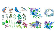 Watercolor blue flowers and birds., an Illustration by yulia.sukhanova (Thumbnail 3 of 4)