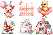 Watercolor Cute Farm Birthday PNG, an Illustration by Designking (Thumbnail 2 of 4)