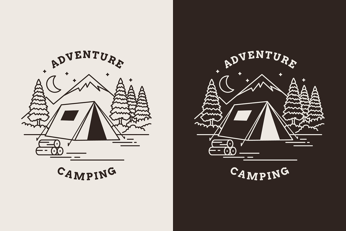 Monoline logo camping in the wild, a Branding & Logo Template by Saba Vector
