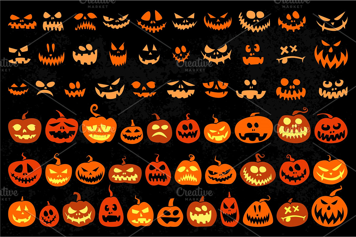 Jack o Lantern and evil faces set, an Object Graphic by tumbalipum