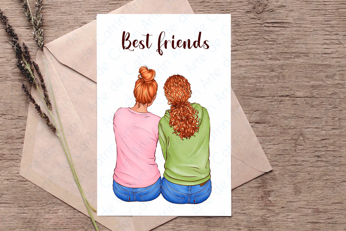 Besties Clipart, Best Friends Art, a Person Illustration by ArtedeCatrin (Photo 6 of 10)