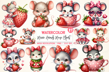 Minnie Animals Mouse Strawberry Clip, an Illustration by designhome