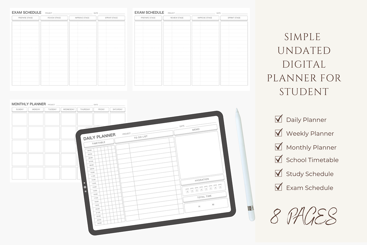 Simple Undated Digital Study Planner, a Design Template by Astro Magic Digital (Photo 1 of 5)