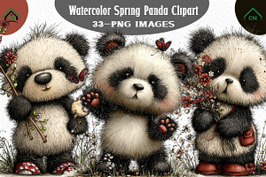 Watercolor Spring Panda Clipart, an Illustration by Craft Nest