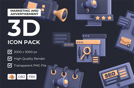 Marketing and Advertisement 3D Icon, an Object 3D Model by Rishsketch