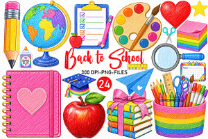 Back to School Clipart PNG Bundle, a Seasonal Illustration by Designworld