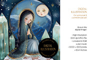 Celestial Virgin Mary Illustration, a Person Illustration by The Dutch Lady Designs (Thumbnail 4 of 4)