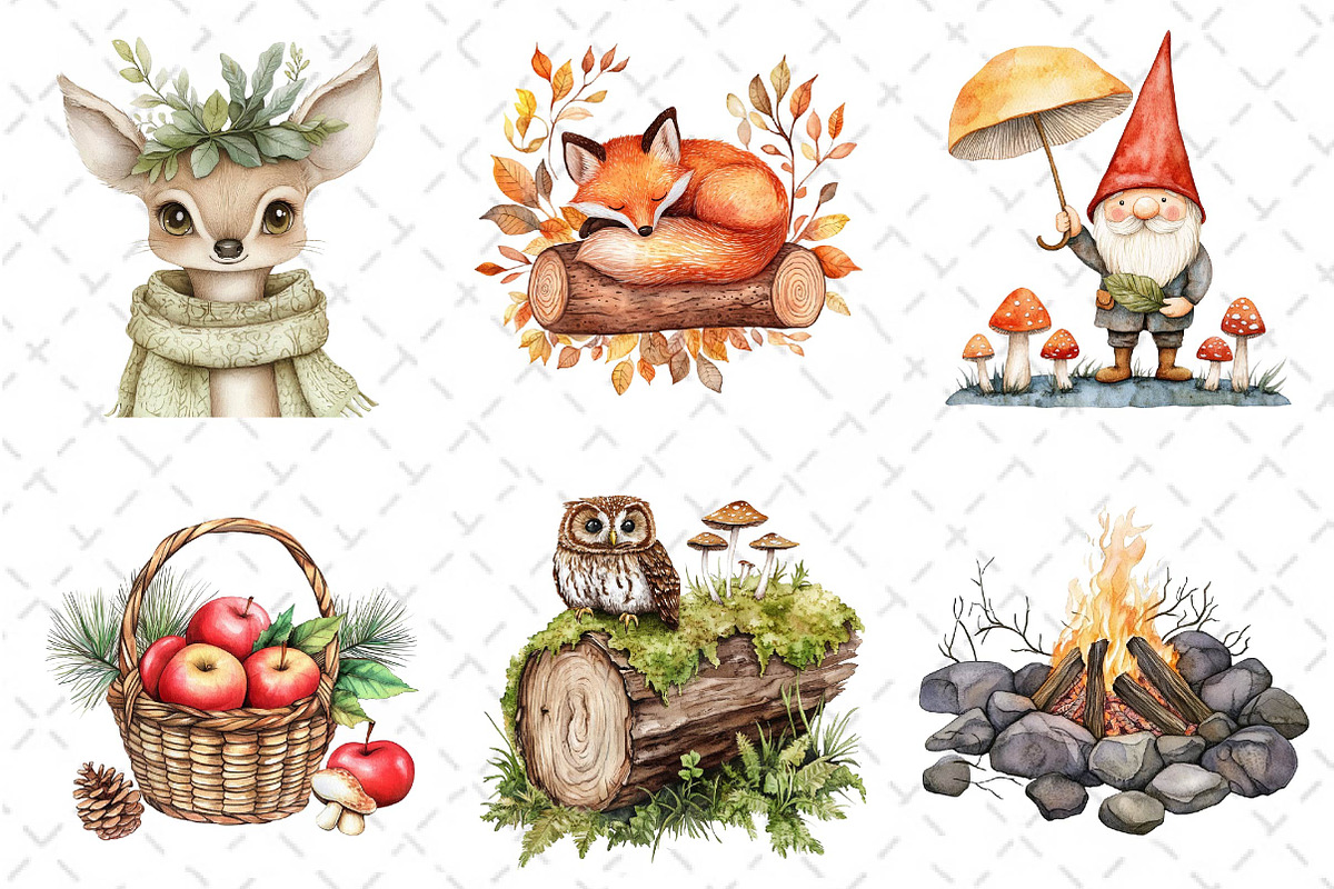 Watercolor Fall Woodland Clipart, an Illustration by Dream Creation (Photo 4 of 6)
