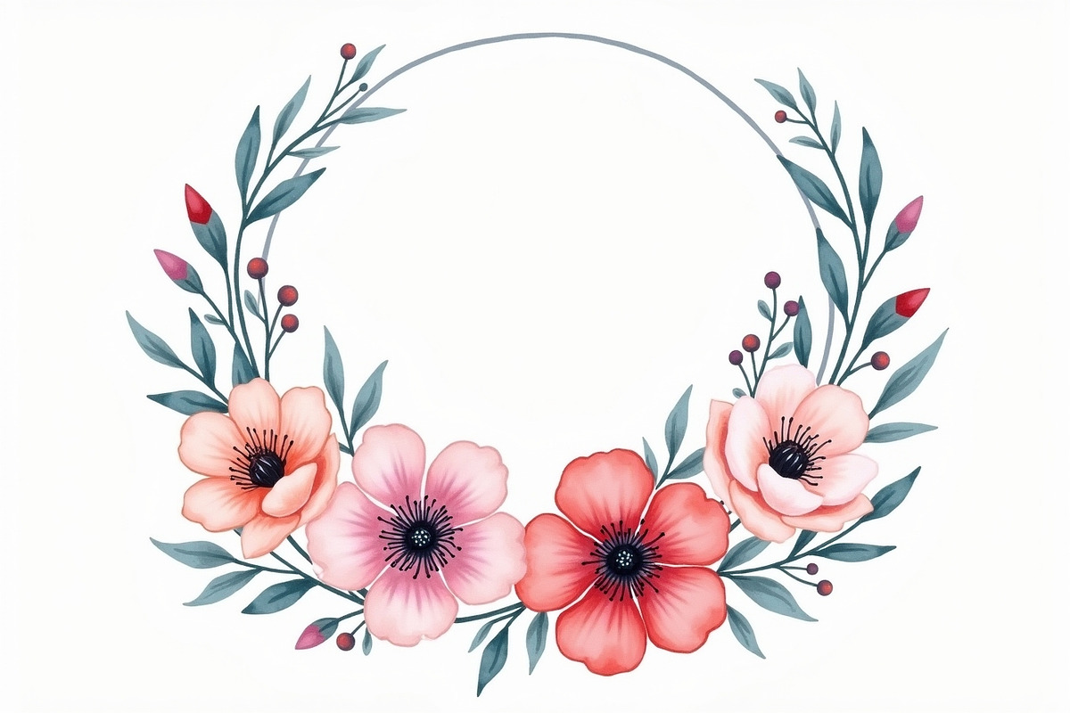 floral wreath, watercolor flowers,, a Graphic by Creativeshirt (Photo 3 of 11)