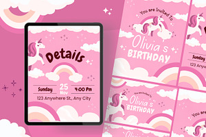 Unicorn Birthday Invitation Canva