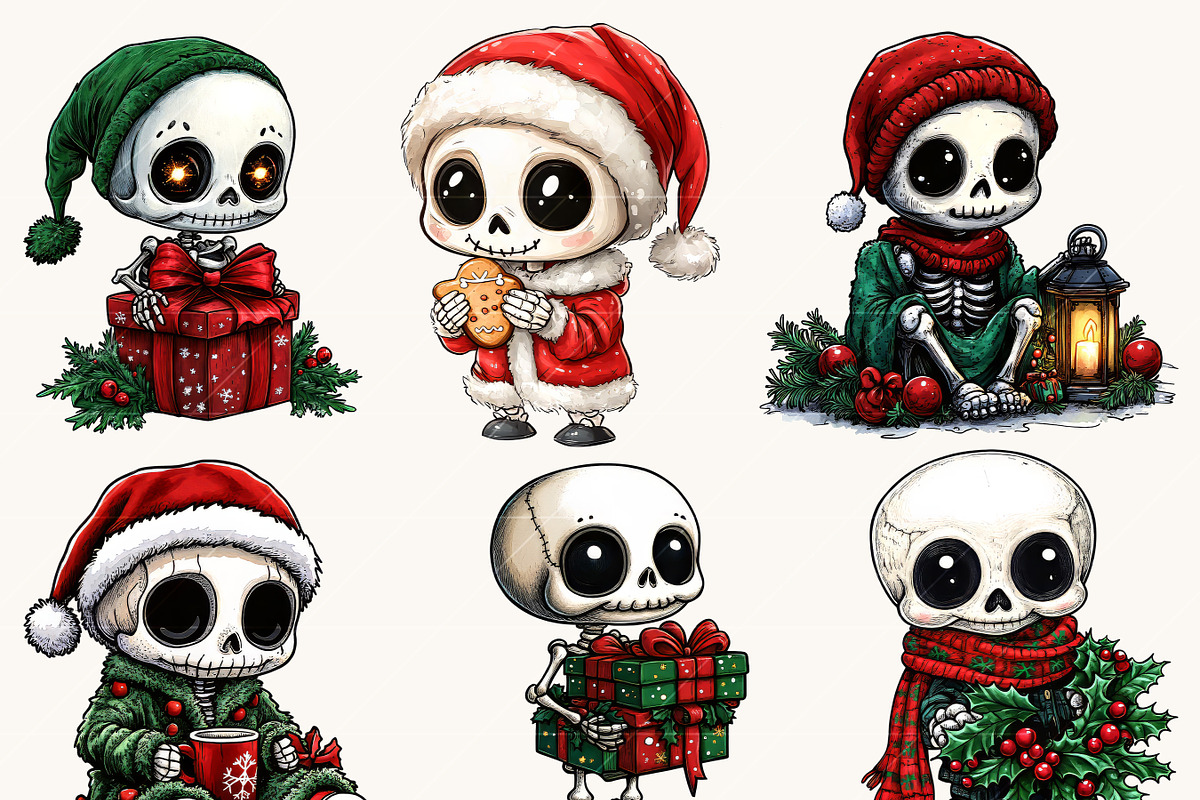 Funny Skeleton Christmas Clipart, a Seasonal Illustration by Design Scotch (Photo 6 of 8)