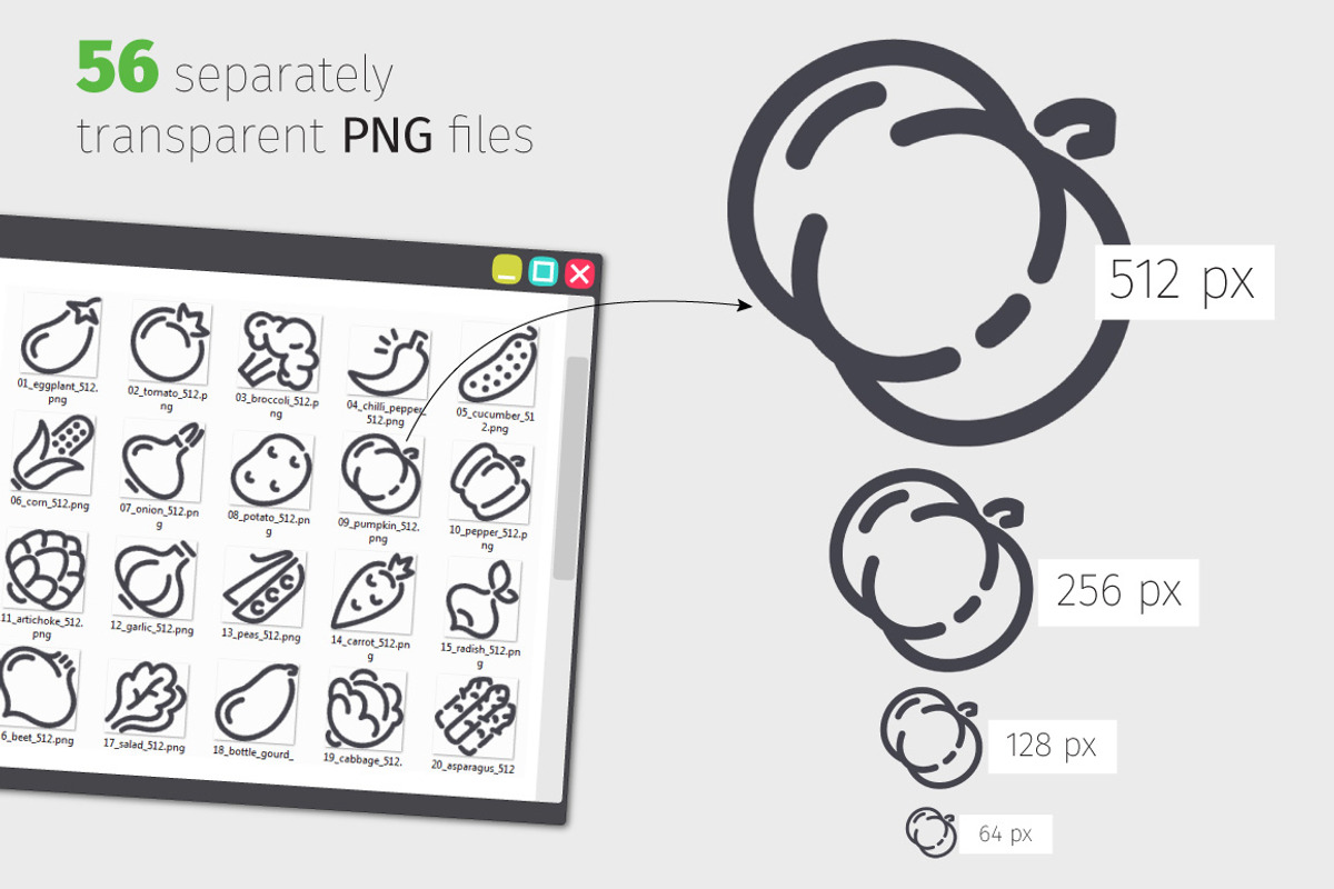 Vegetable Line Icons Set, an Outline Icon by Voysla's Shop (Photo 3 of 4)