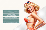 Retro Summer girl Clipart Bundle, a Person Illustration by BusyDaydesign (Thumbnail 7 of 9)