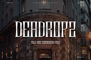 Deadropz - Tall & Condensed Font, a Serif Font by QR Design Studio