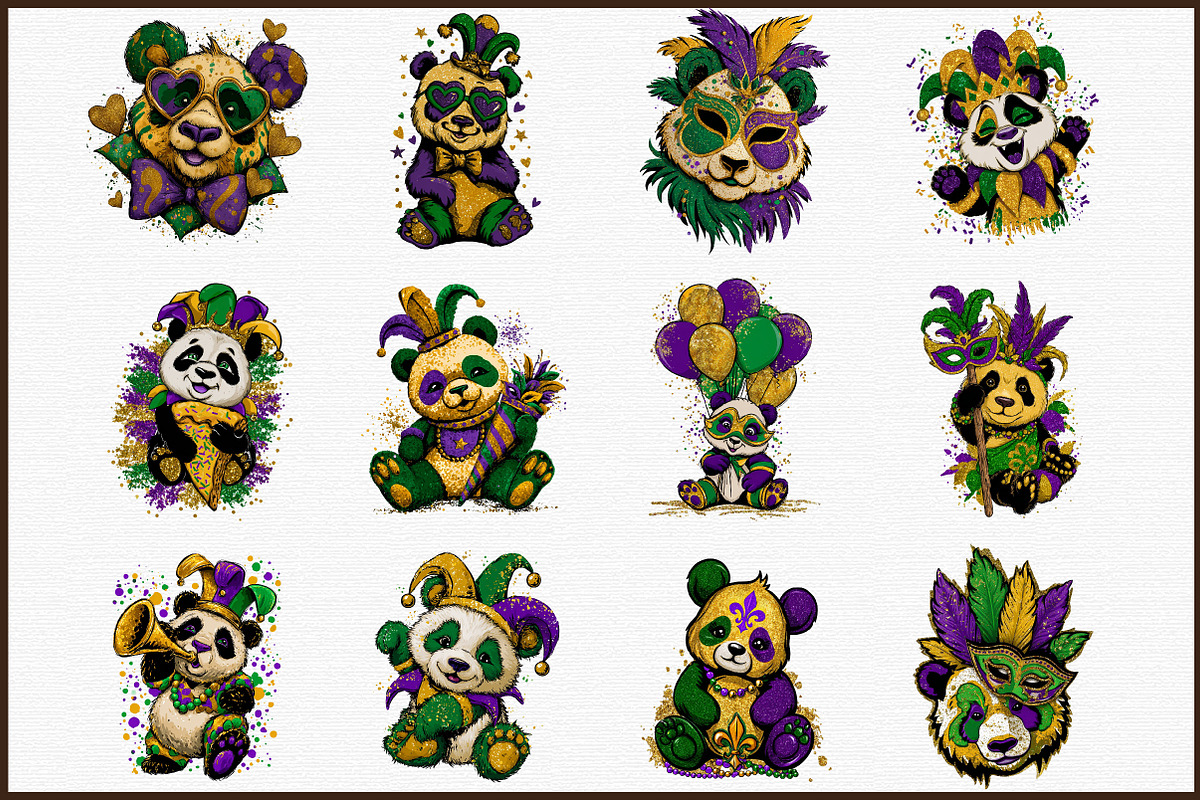 Whimsical Mardi Gras Panda Clipart, an Illustration by Sublimation Artist (Photo 3 of 6)