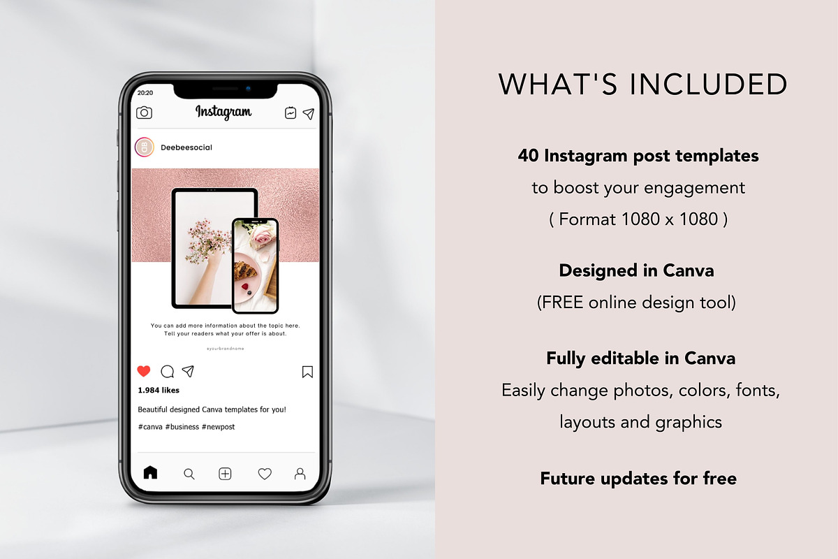 Rose Gold Instagram Templates Canva, a Social Media Template by ...