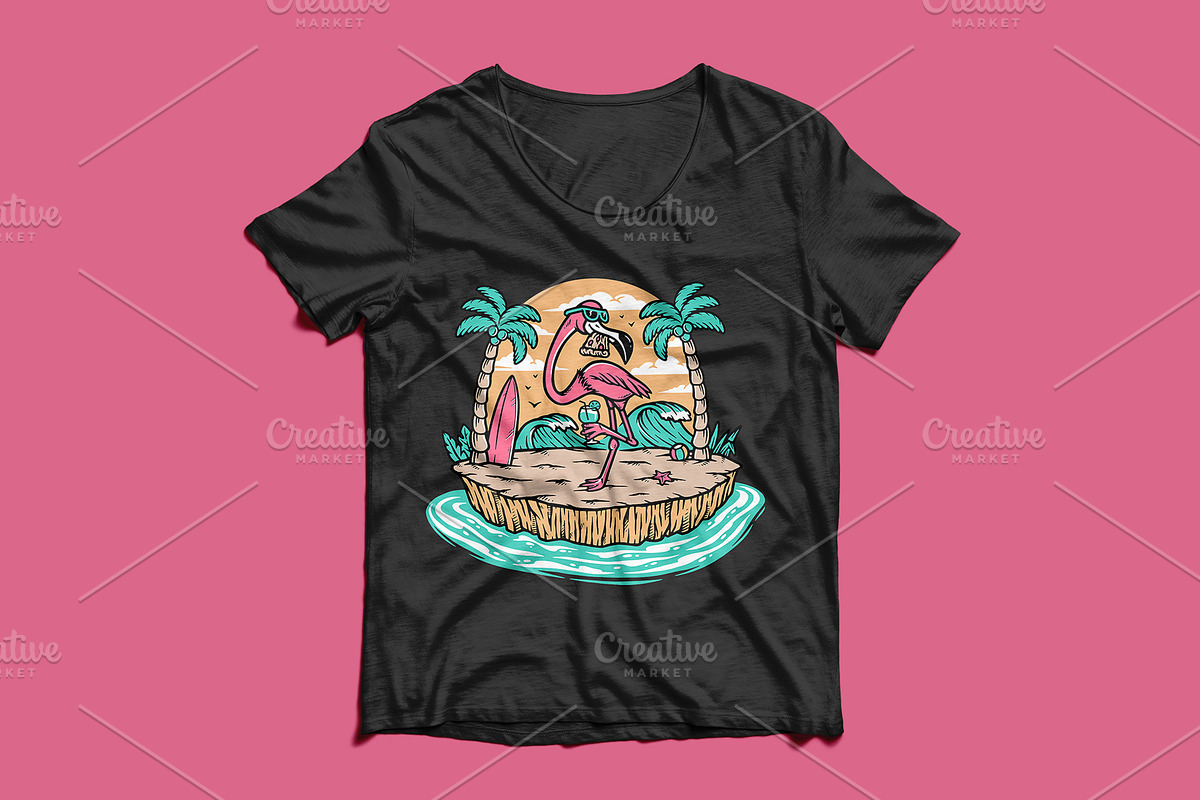 Beautiful flamingo on the beach, an Animal Illustration by gunaonedesign (Photo 4 of 6)