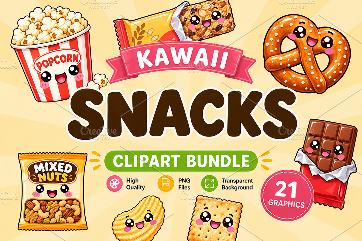 Kawaii Snacks Clipart PNG Collection, a Food Illustration by QM_ART (Photo 1 of 4)