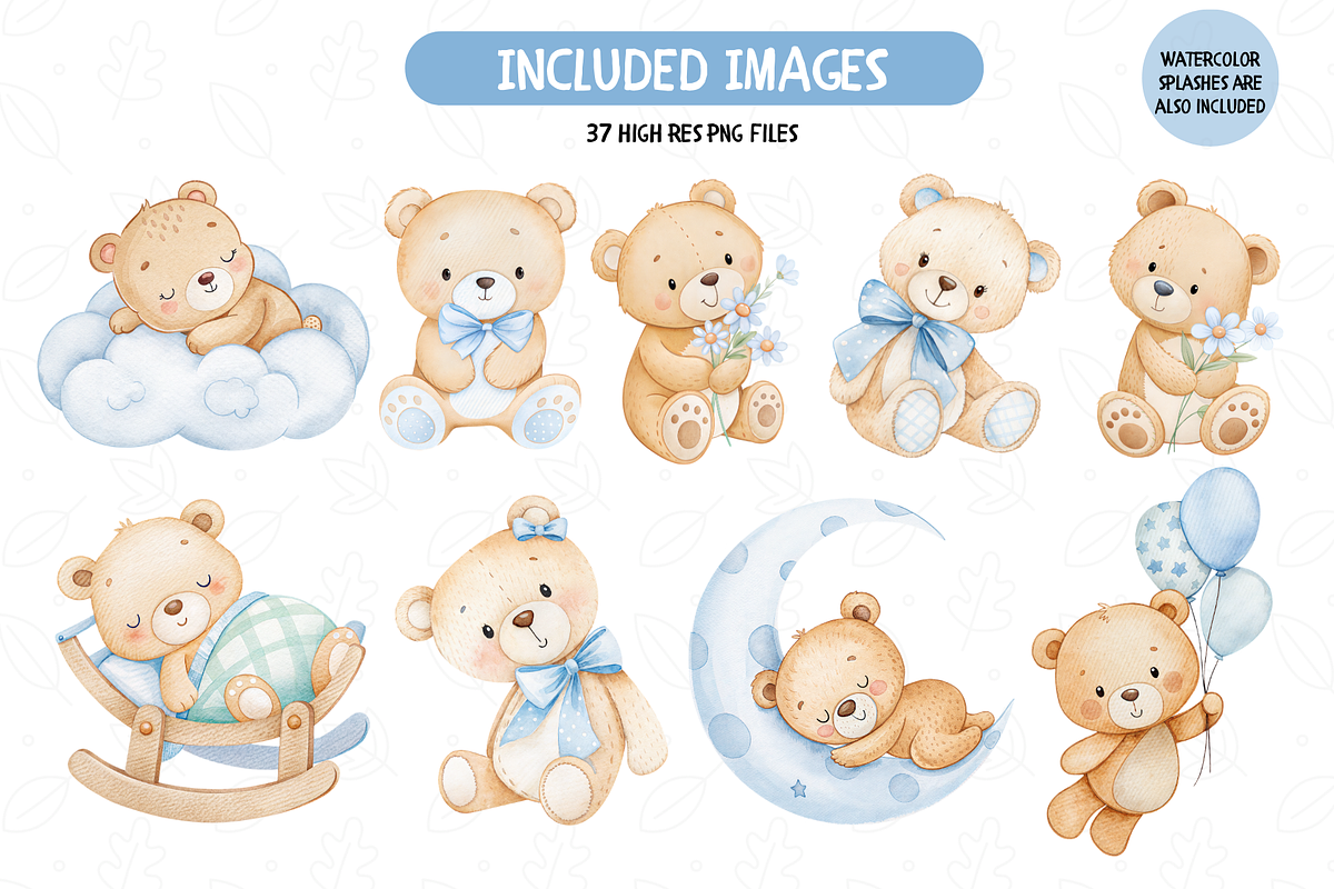 Watercolor Blue Gentleman Teddy Bear, an Animal Illustration by TatiMockup (Photo 2 of 5)