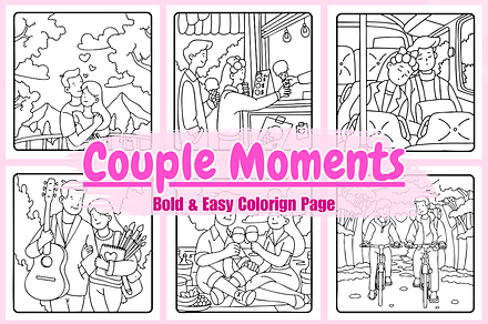 Couple Moments Colorig Pages, a Decorative Illustration by Design Haven